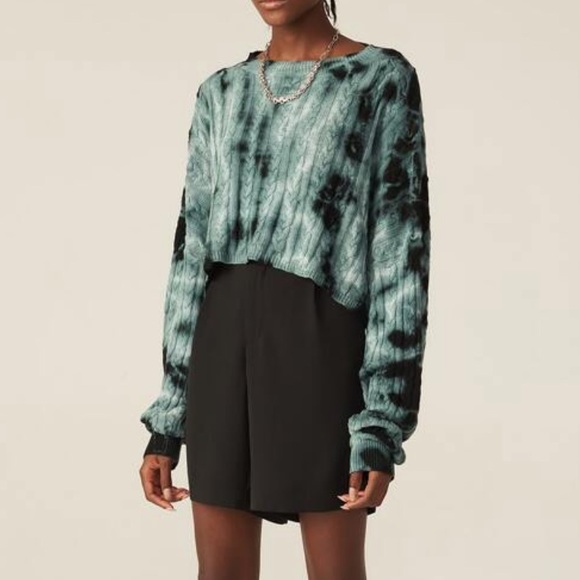 Tie dye teal navy knit cropped sweater. 100% Cotton - Picture 2 of 10